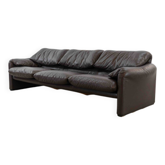 Cassina Maralunga 3-seater sofa in dark brown leather by Vico Magistretti