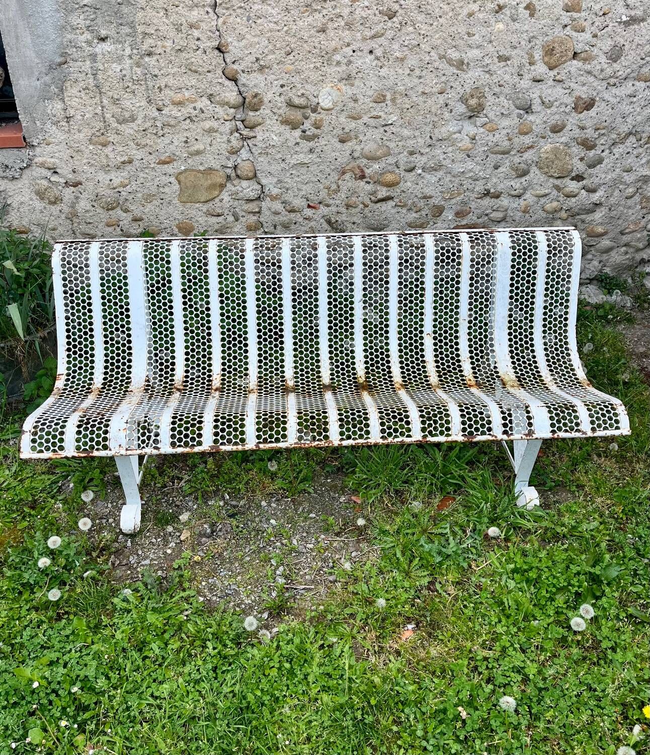 Public bench, street furniture, wrought iron garden bench