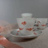 6 flowery white Bavarian porcelain cups & saucers, Seltmann Weiden 1950