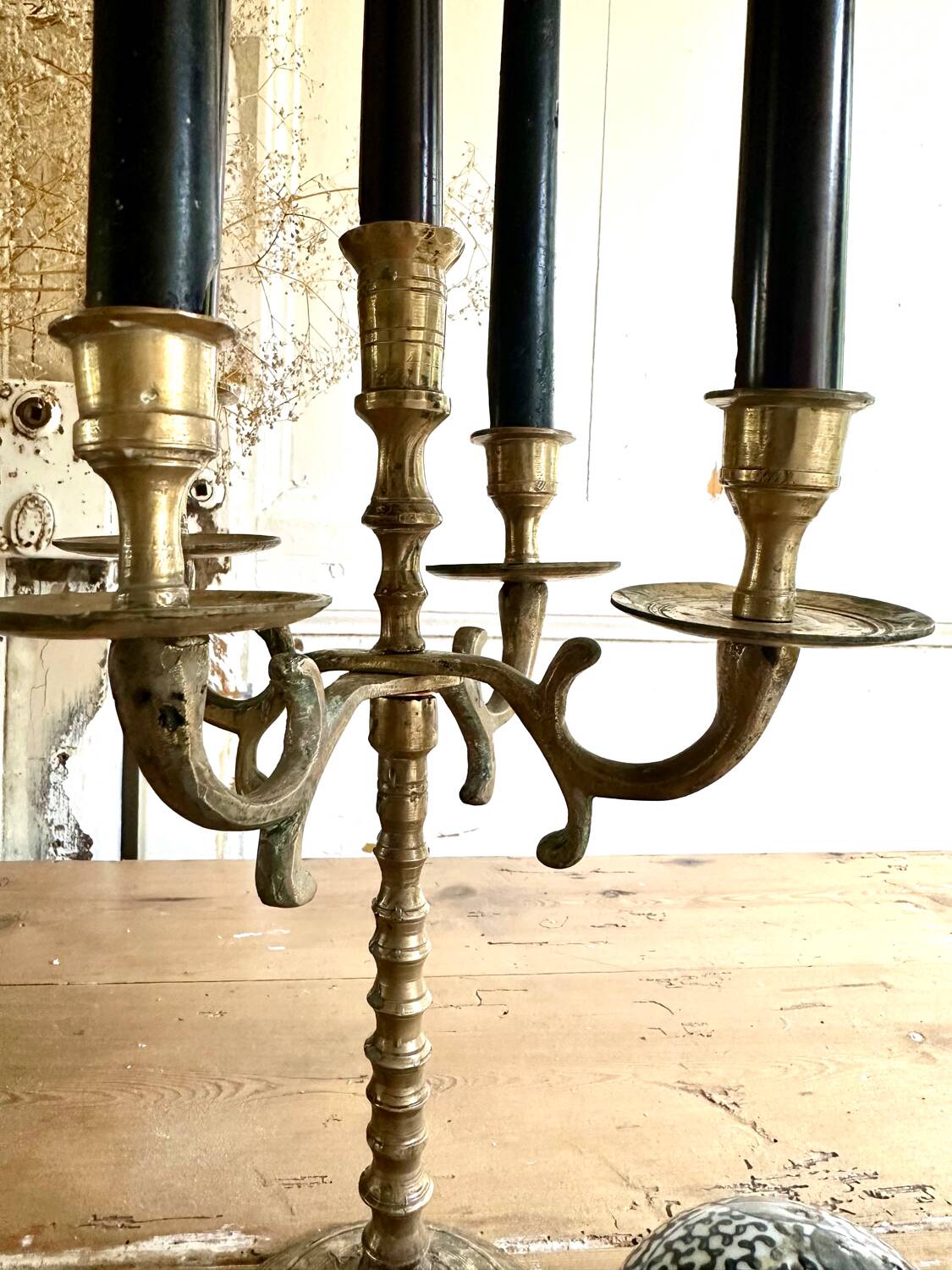 Five-branched brass candlestick