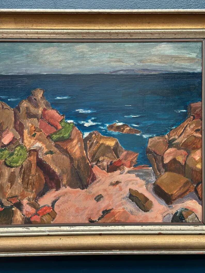 Original Swedish Oil on Panel – “Coastal motif” by Unknown Artist – Vintage & Framed – 53 × 46 cm (20.8" x 18.1")