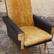 Pair of vintage 60s armchairs in black imitation leather and mustard toffee