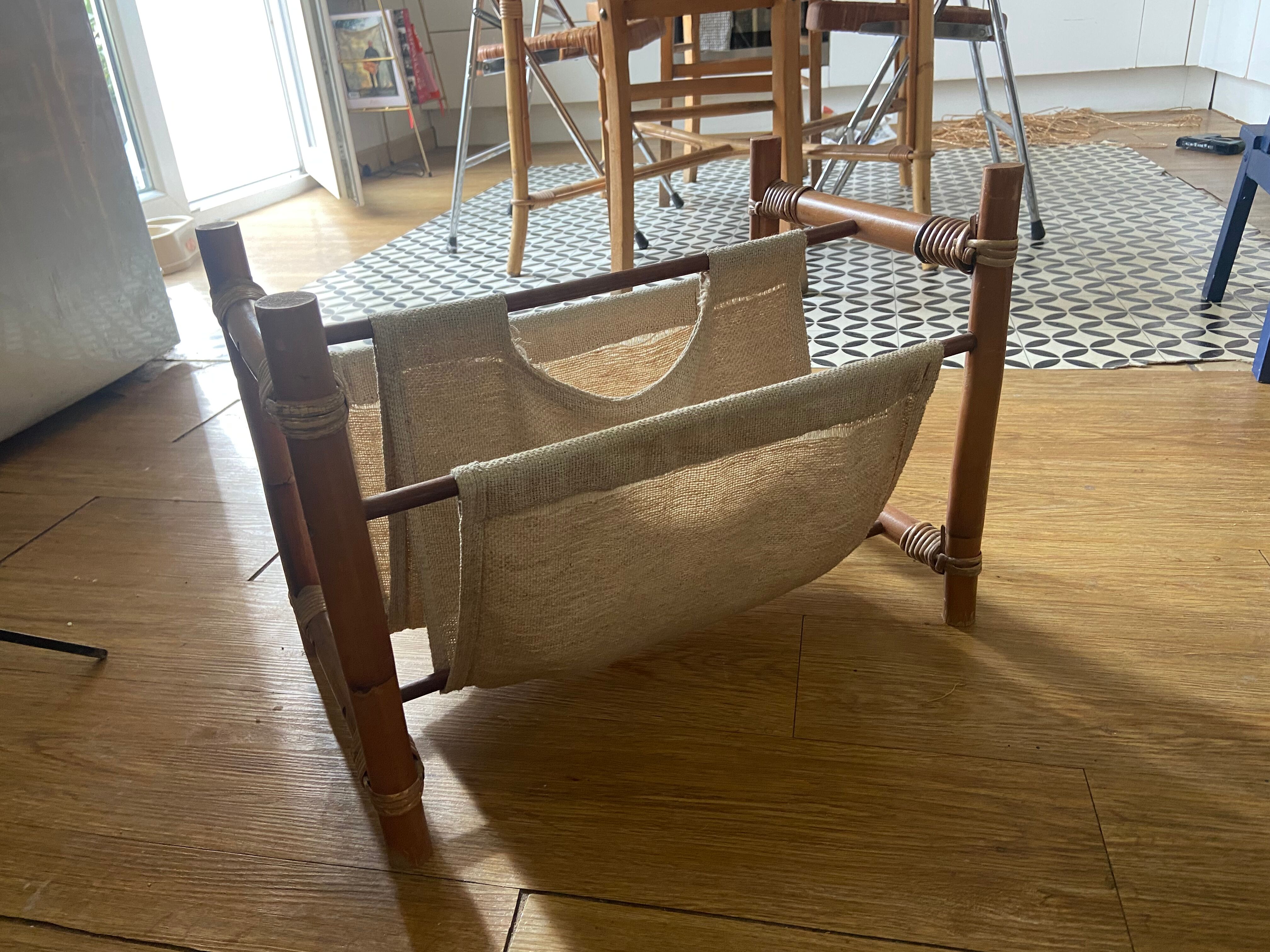 Magazine holders in wood and canvas 70s