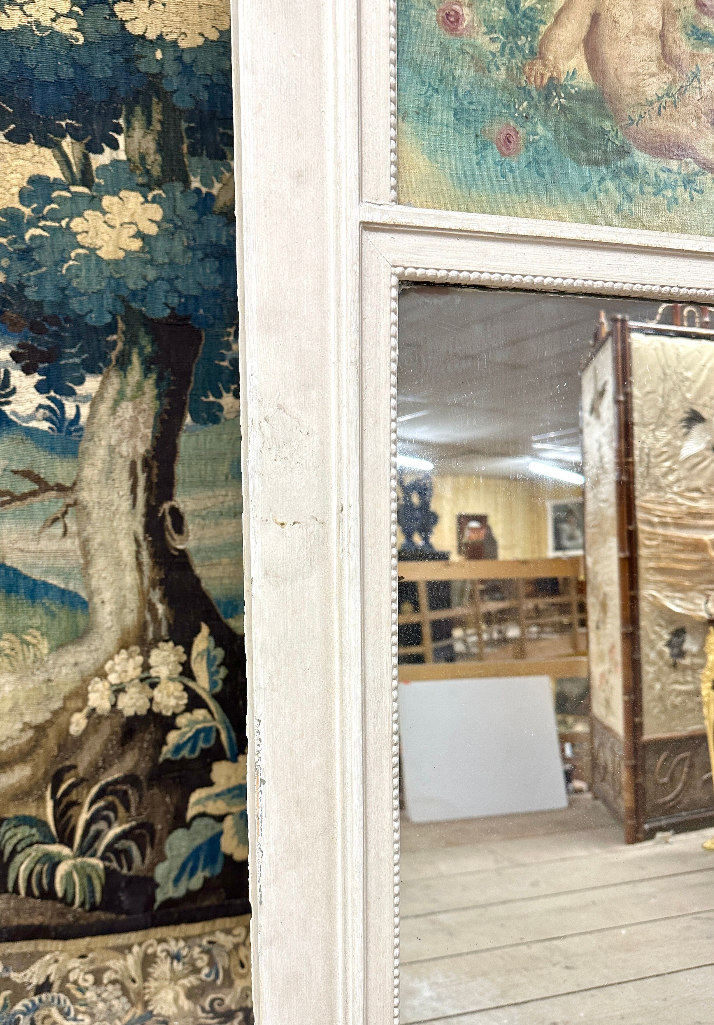 Fireplace Trumeau In White Lacquered Wood, Late 19th Century, Louis XVI Style