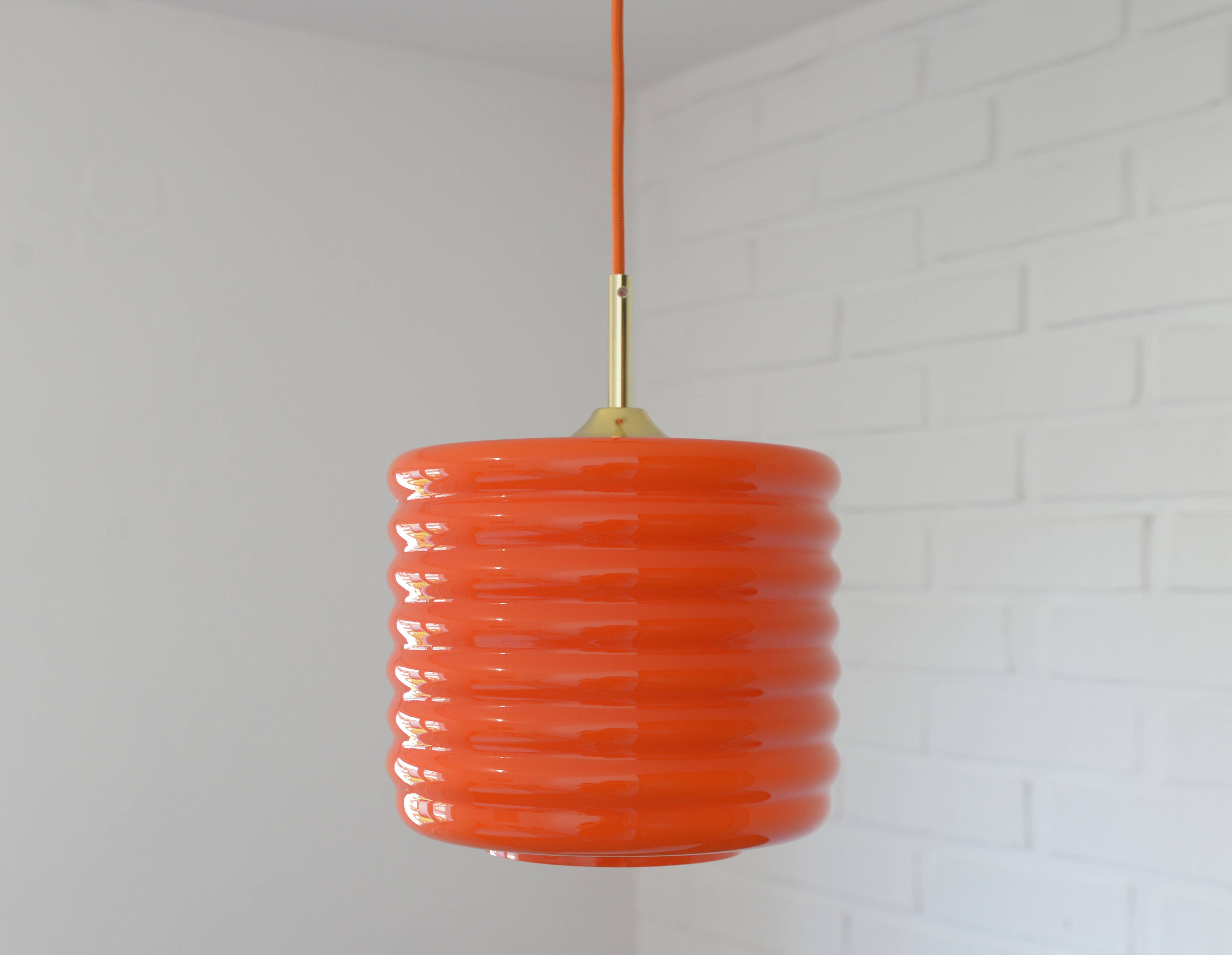 Vintage Pendant Light Hanging Retro Lamp Space Age Style MCM Orange Glass
