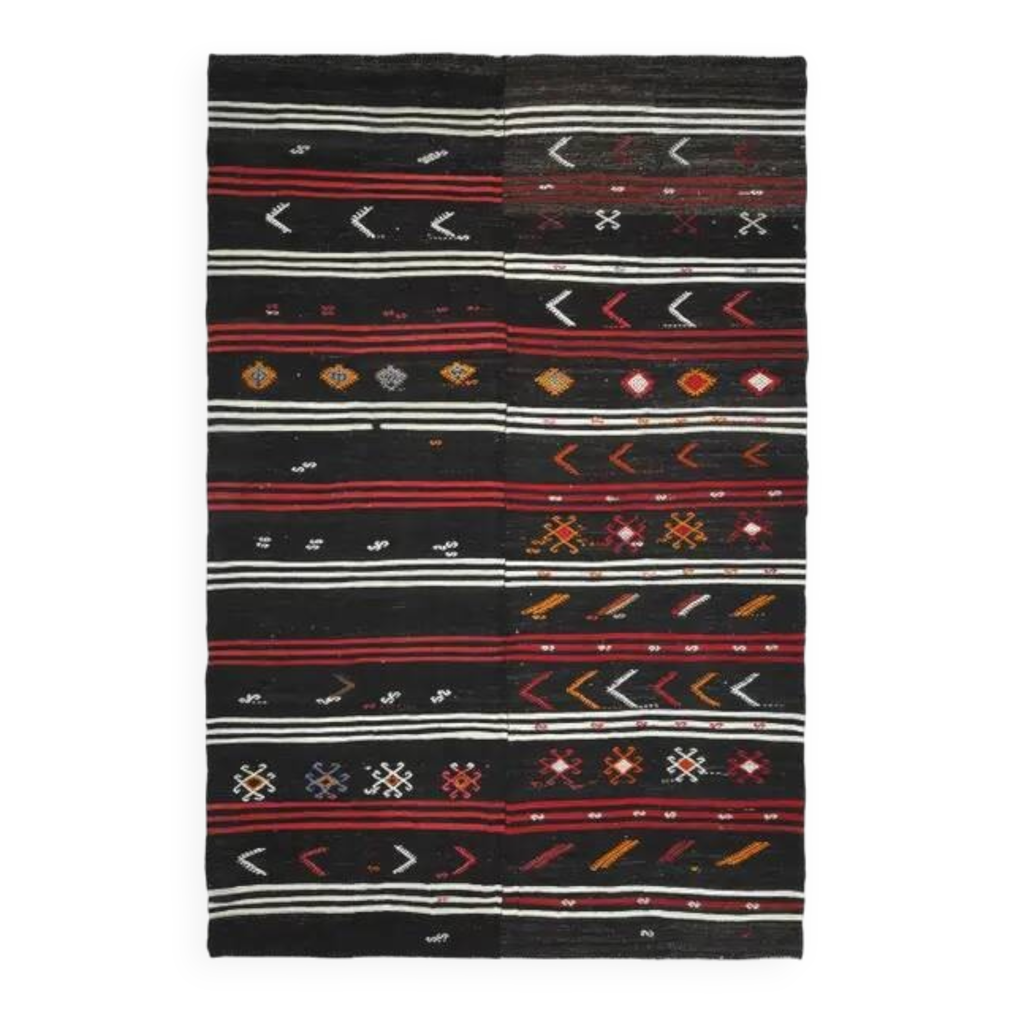Vintage Turkish Oushak Handmade Wool Cotton Black Area Rug 257x390