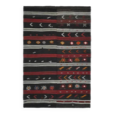 Tapis turc Oushak fait à la main en laine et coton noir 257x390