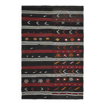 Vintage Turkish Oushak Handmade Wool Cotton Black Area Rug 257x390