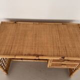 Italian Bamboo and Rattan Desk or Vanity with two Drawers, 1970s
