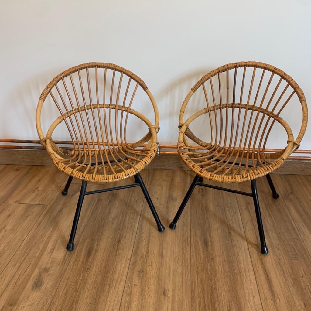 Pair of rattan armchairs for children