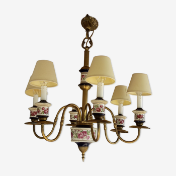 Beautiful ancine chandelier-6 branches in porcelain & brass