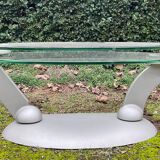 Naos designer coffee table in tempered glass and cast iron