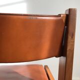 Set of 4 elm chairs and leather, 80s