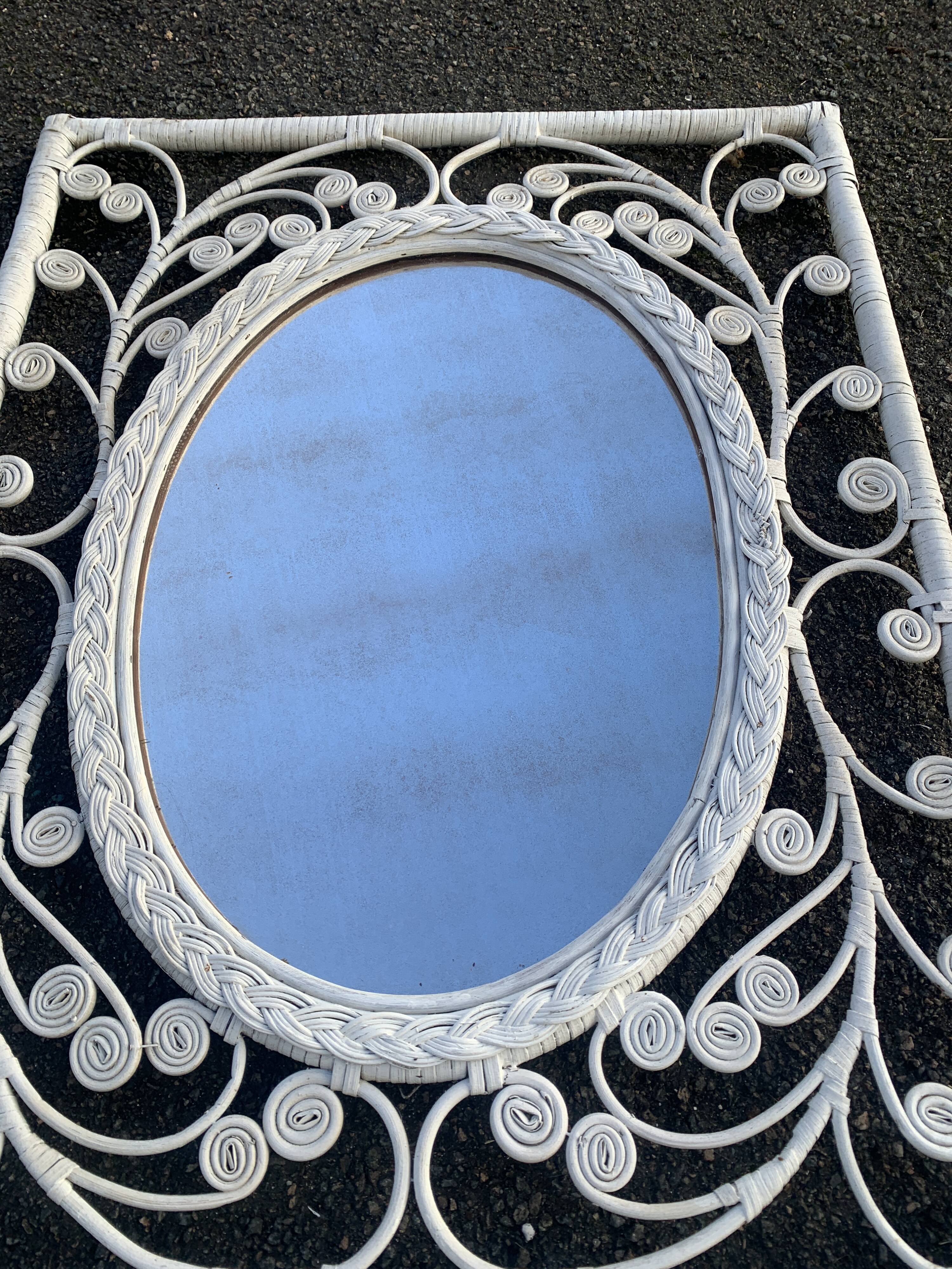 large white rattan mirror 77 x 60