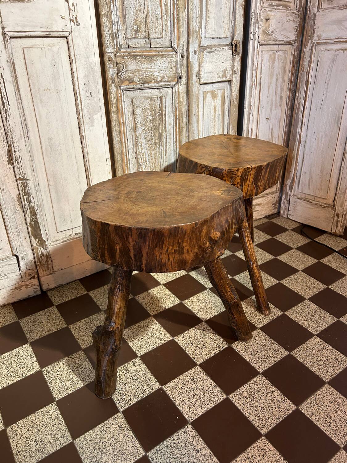 Pair of brutalist chalet stools