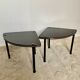 Pair of vintage 1960s side tables – wood veneer & brass, metal legs
