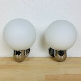 Pair of wall lamps space age chrome and opal globe 70s