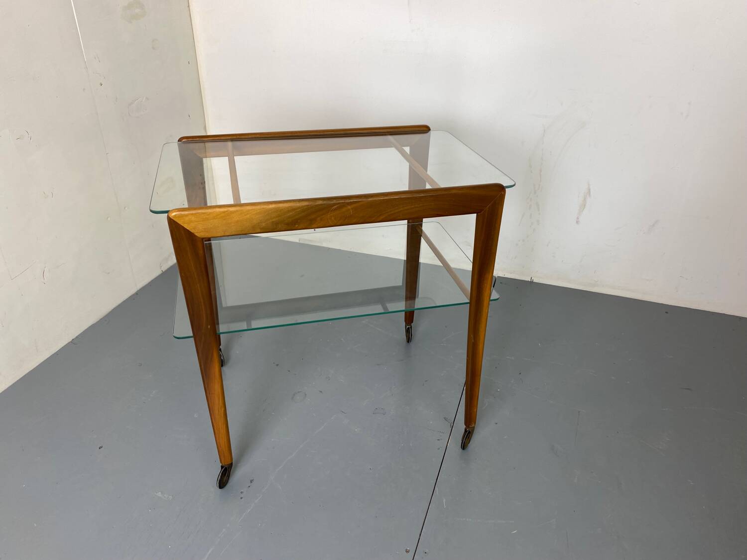 Mid-century scandinavian teak and glass trolley side table, 1950s