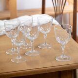 Set of 6 cut glass white stemmed glasses "Camellia"