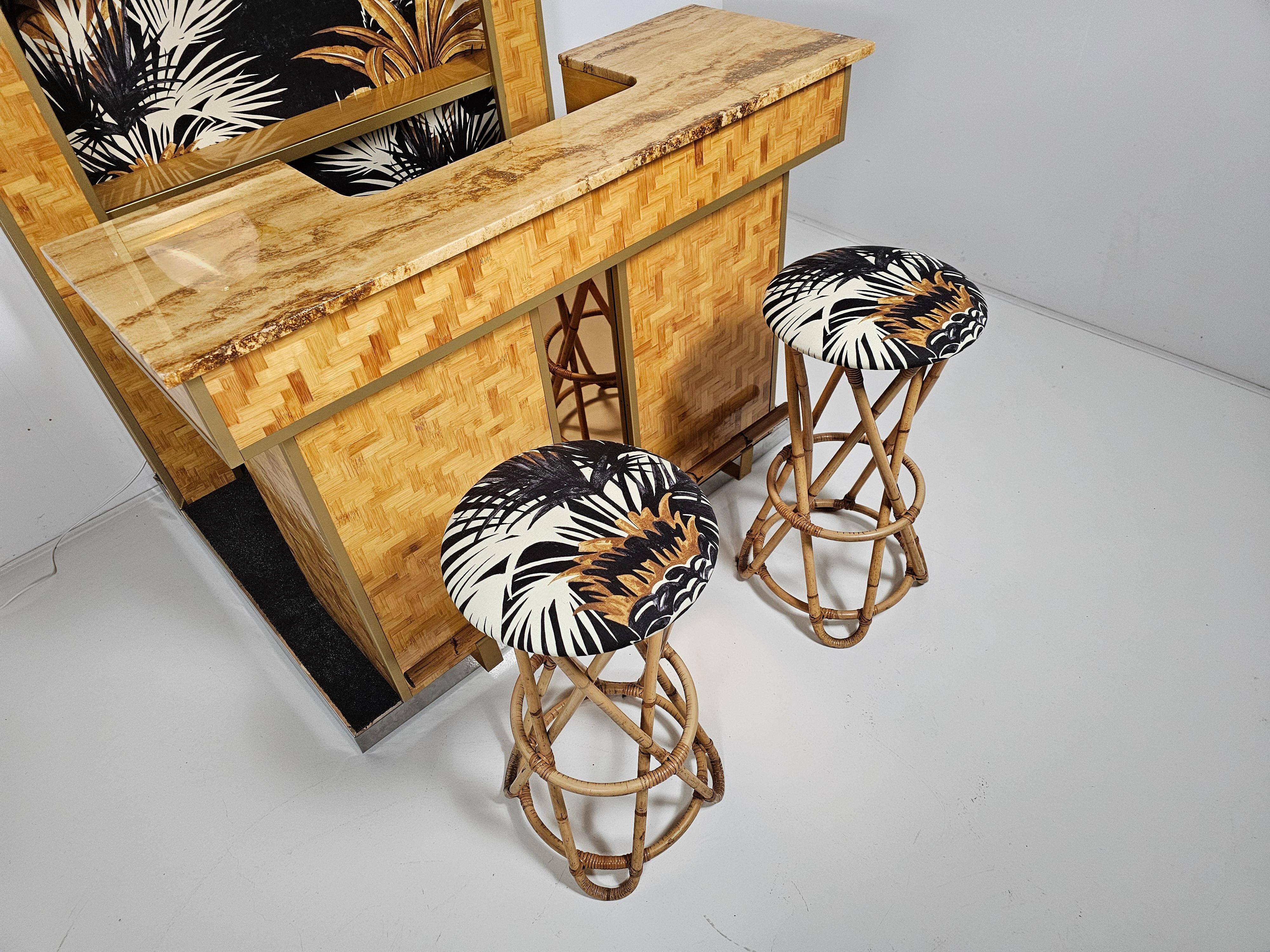 Bar with pressed bamboo stools, Italy, 1970