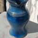 Vase, blue glazed ceramic jug – vintage handmade pottery