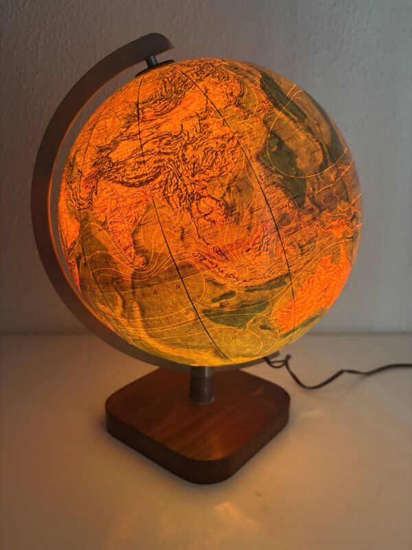 Globe terrestre vintage 1979 mappemonde bois Taride Paris France - 35 cm