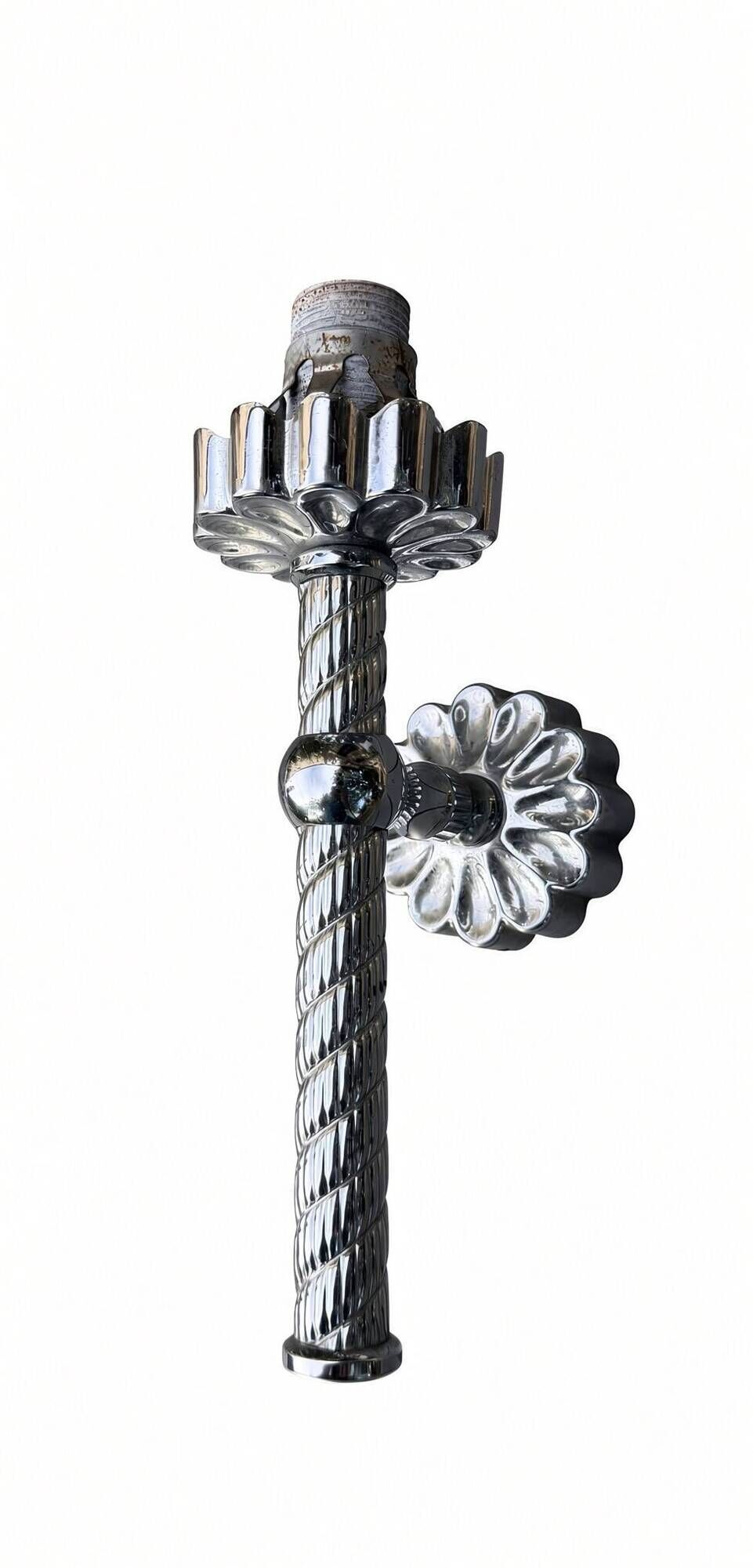 Pair of vintage wall lights; chrome striped glass floral globes; 1960s-70s.