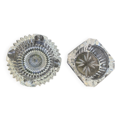 Lot de deux élégants cendriers en verre et Crystal transparent vintage