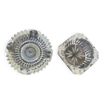 Lot de deux élégants cendriers en verre et Crystal transparent vintage