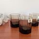 Set of three hexagonal smoked glass glasses – 1970s
