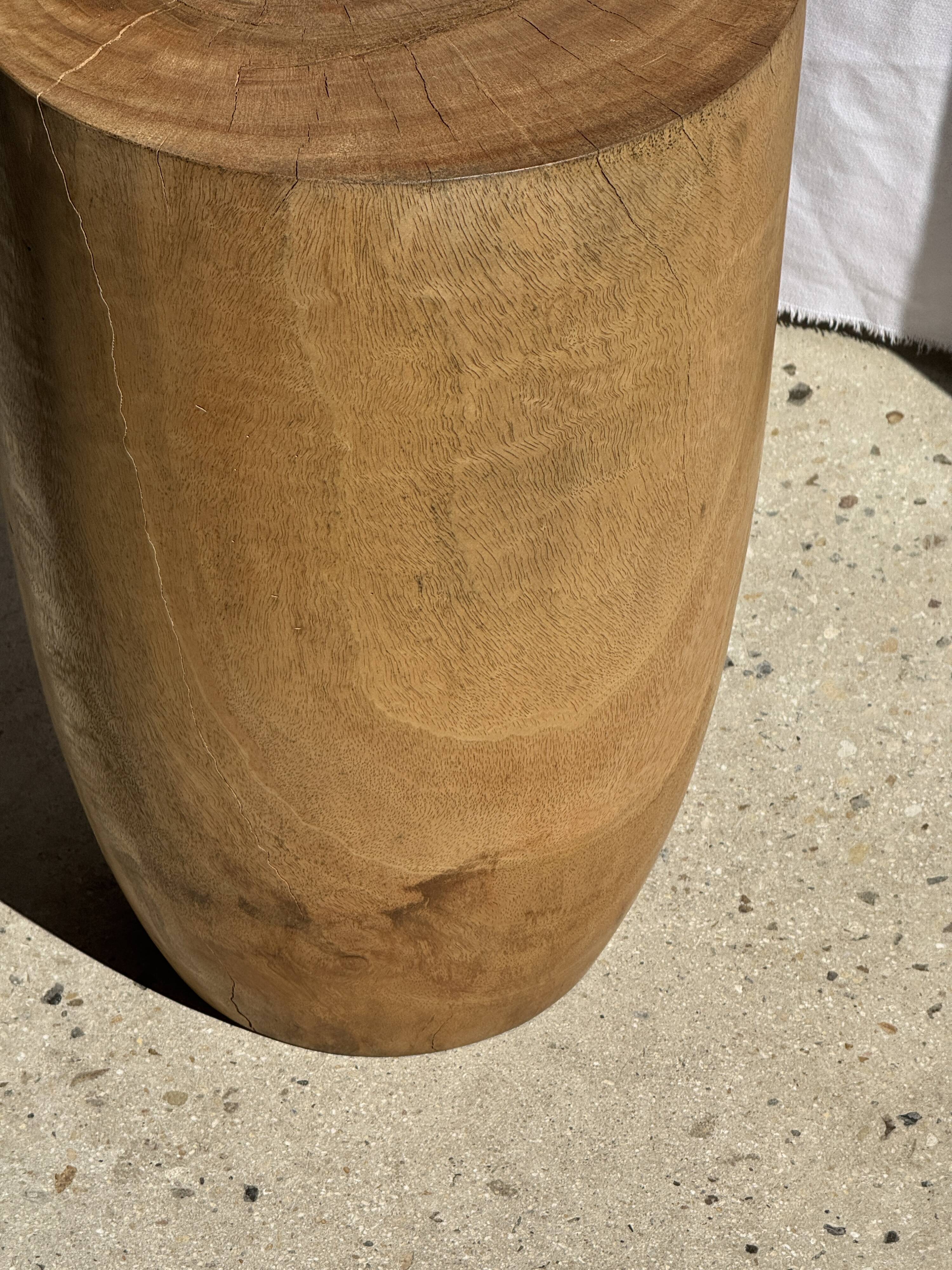 Stool, side table, cylindrical solid mango wood end table.