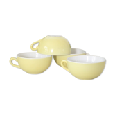 Set de 4 jolies tasses en céramique Badonviller jaunes, manufacture française, antique, rare