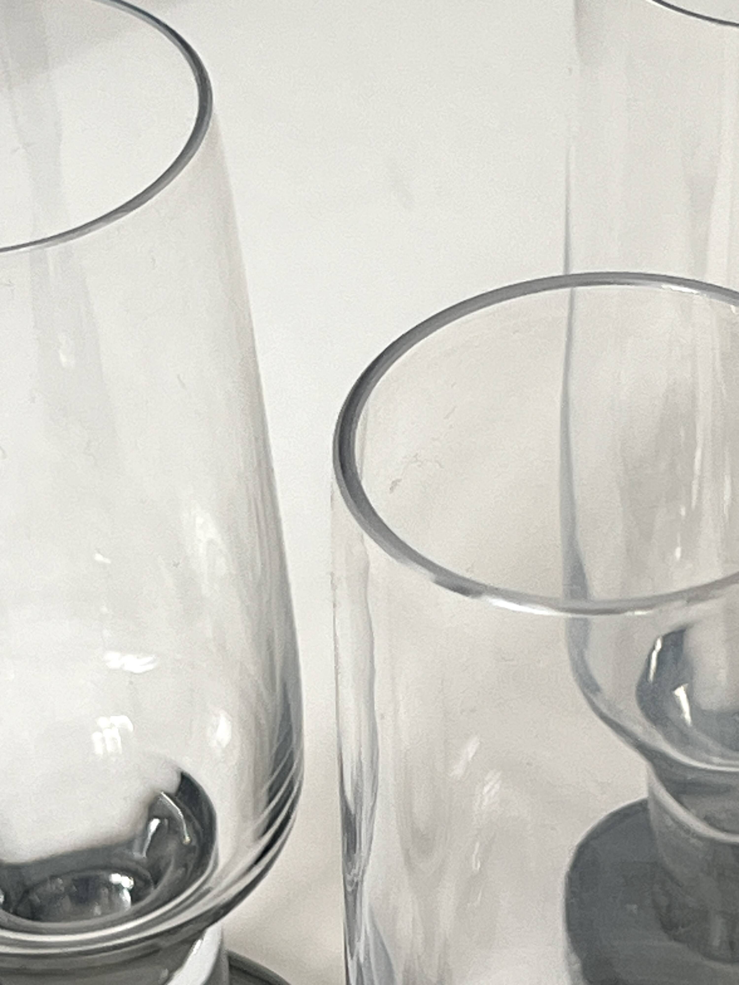 Set of 4 black crystal wine/champagne glasses, French, circa 1970.