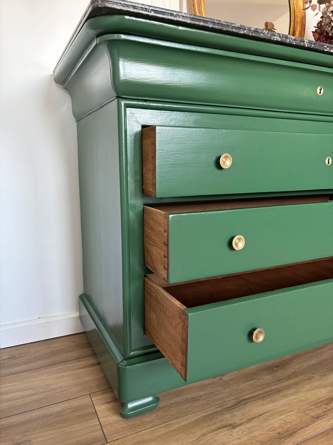 Commode Louis Philippe bois massif plateau marbre