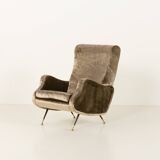 Italian velevet mid century lounge chair in the style of Marco Zanuso, 1960
