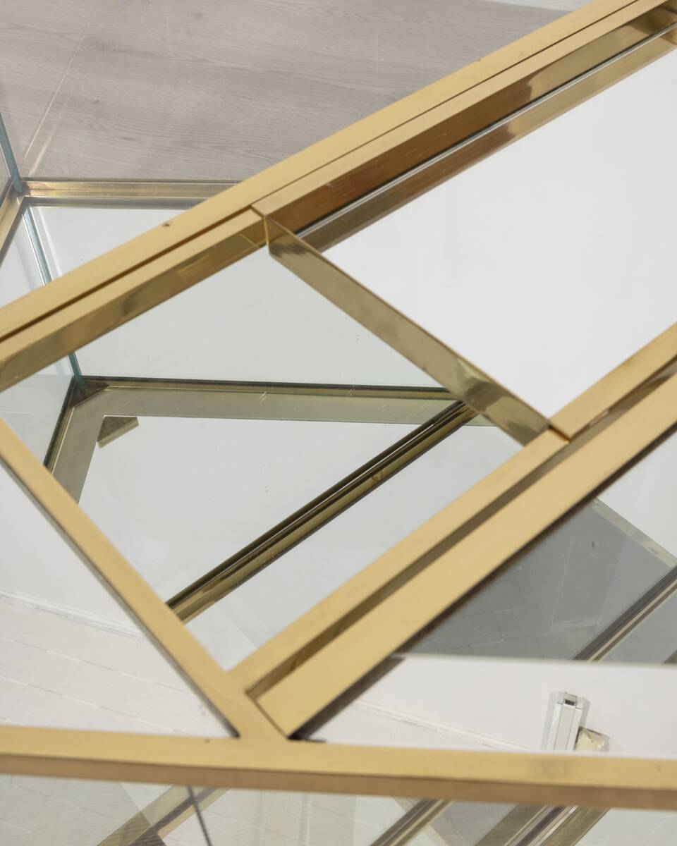 Vintage 60's table in golden brass and crystal italian design