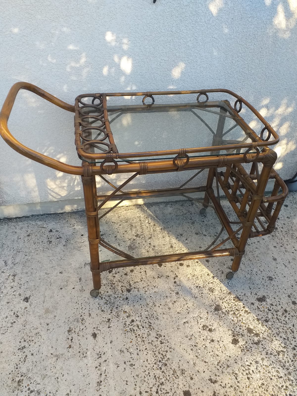 Bamboo serving trolley with wheels