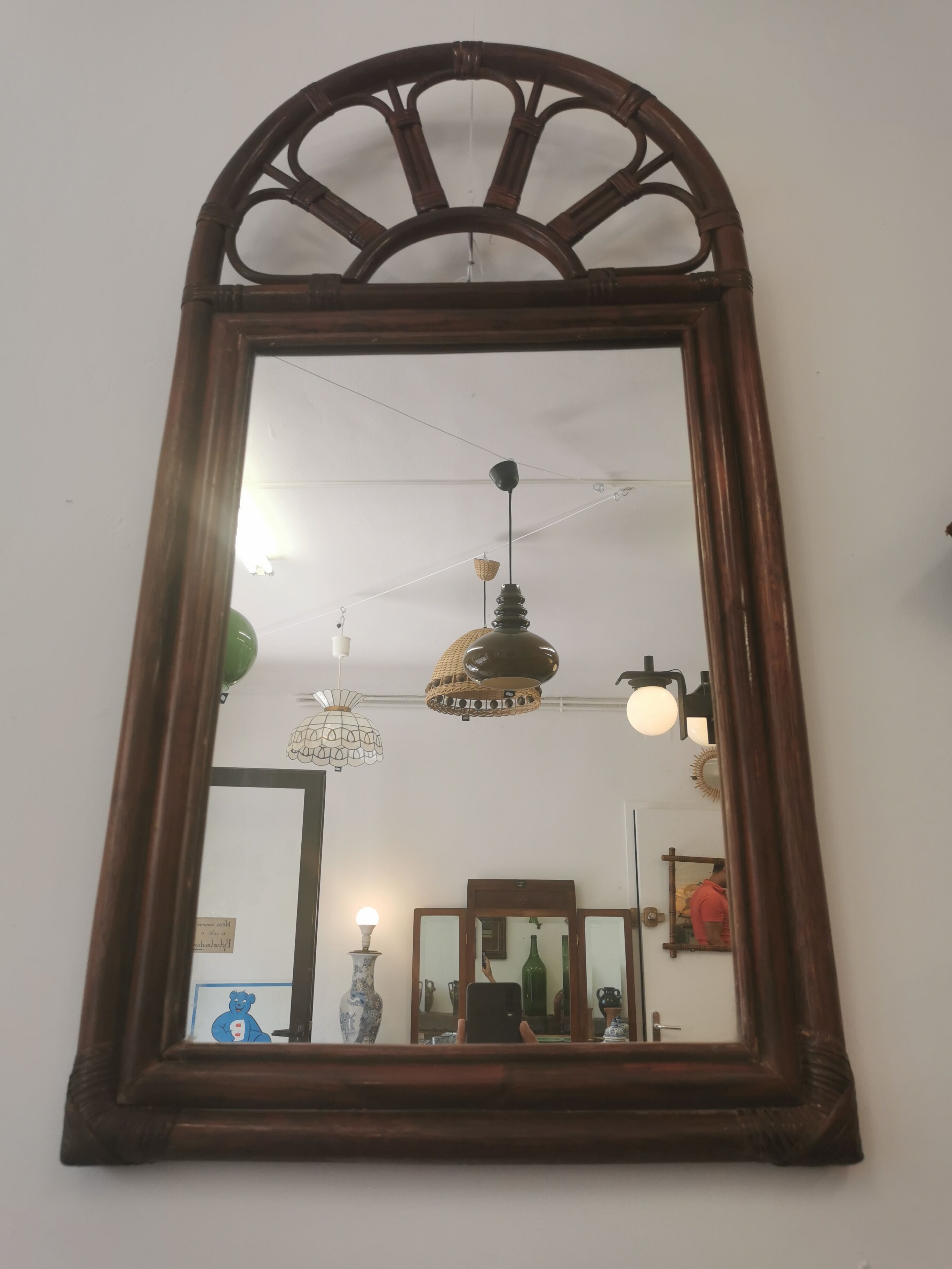 Vintage bamboo and rattan mirror 70, 100x50cm