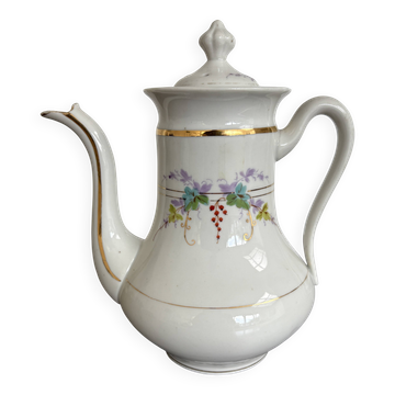 Porcelain Coffee Pot Decorated with Currants - Vintage 1900