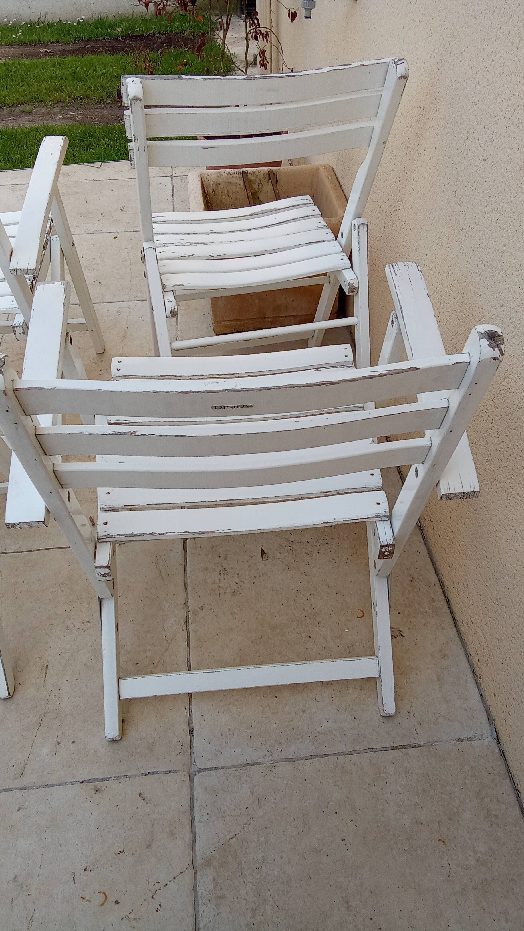 2 chairs and 2 vintage wooden garden lounge armchairs dejou