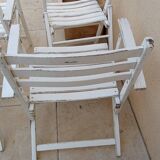 2 chairs and 2 vintage wooden garden lounge armchairs dejou