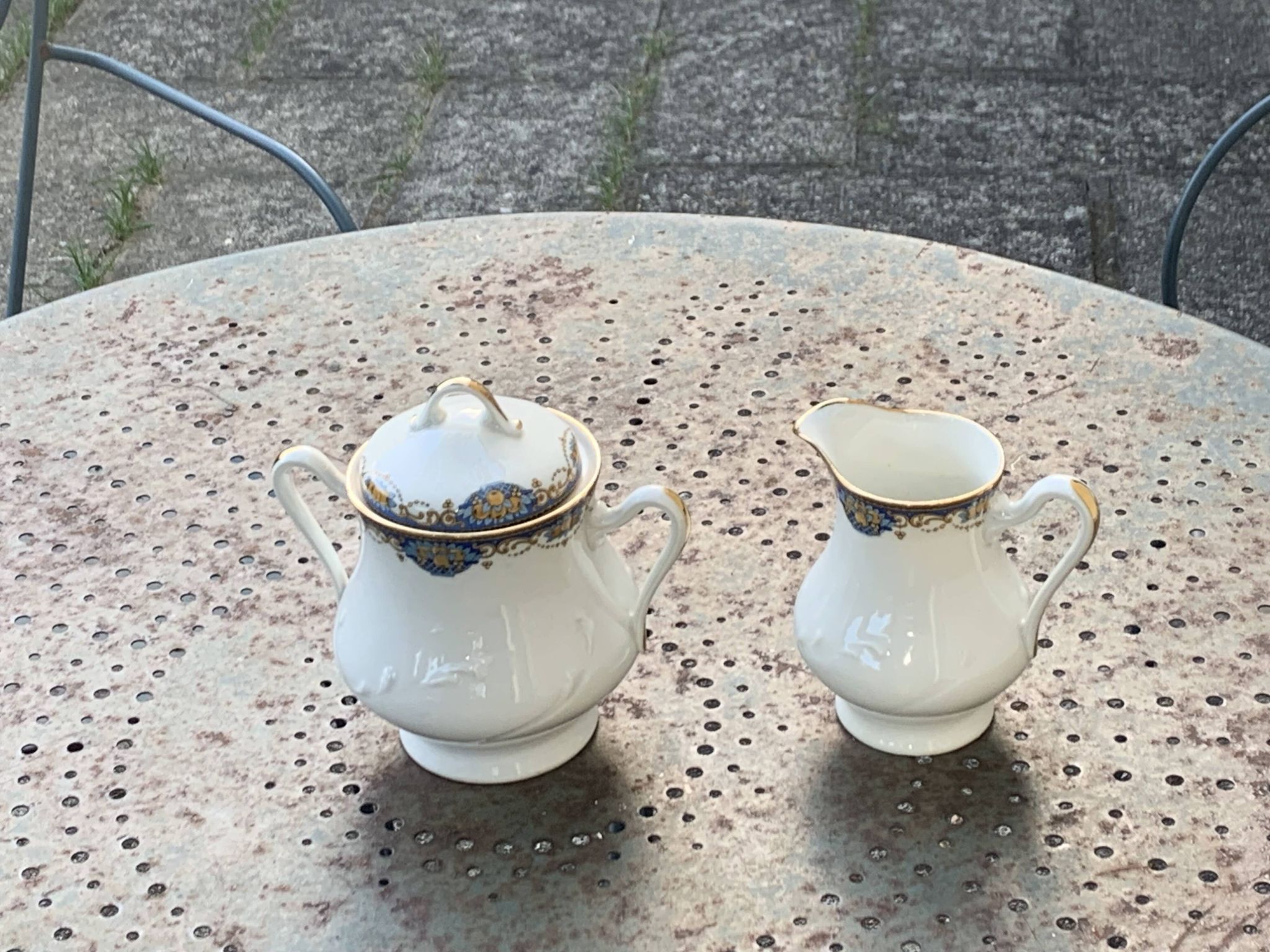 Sugar bowl and milk jug, PP Limoges France, white porcelain art deco