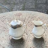 Sucrier et pot a lait, PP limoges france, porcelaine blanche art deco