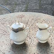 Sugar bowl and milk jug, PP Limoges France, white porcelain art deco