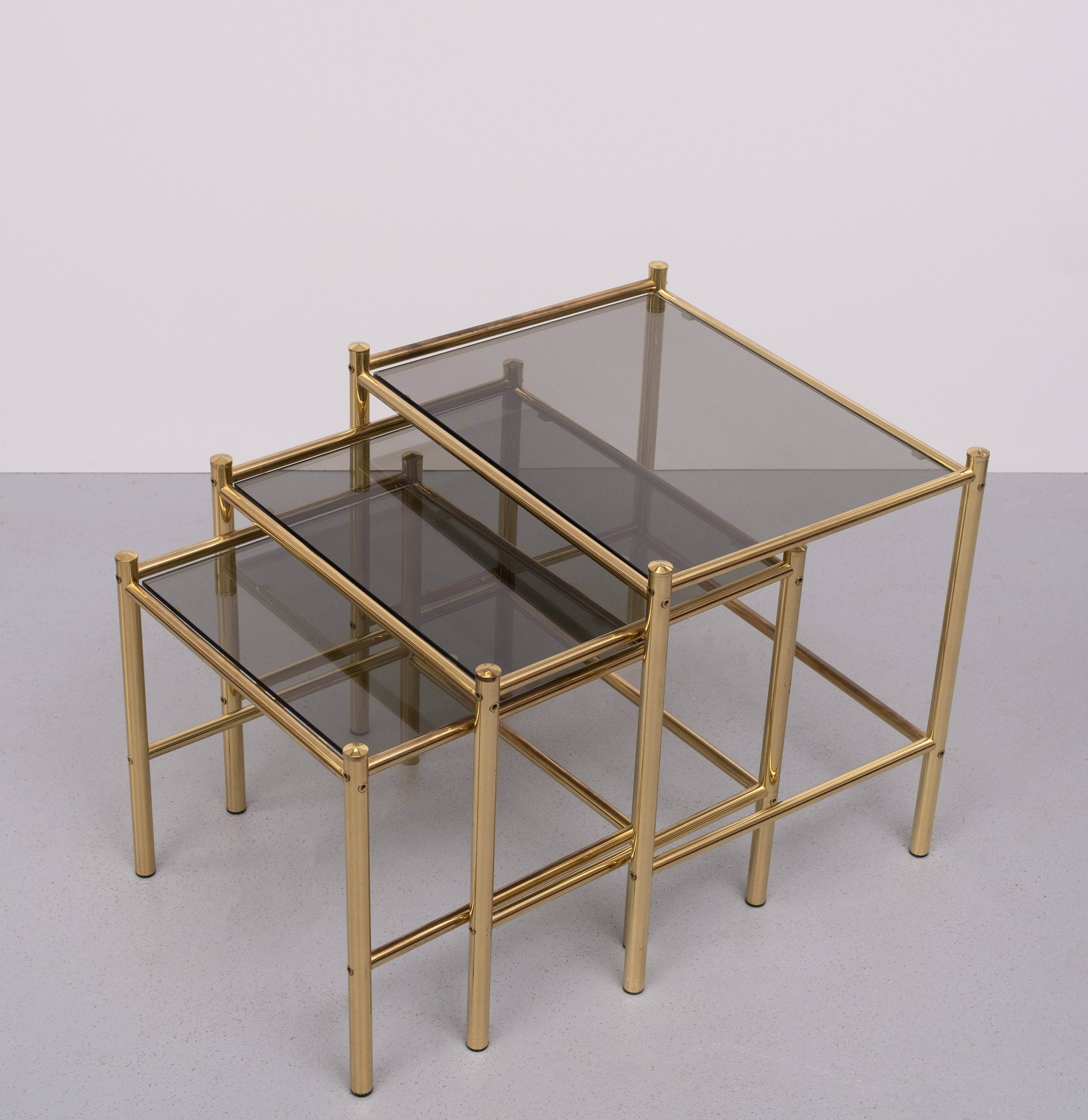 Brass nesting tables Hollywood Regency 1970s France