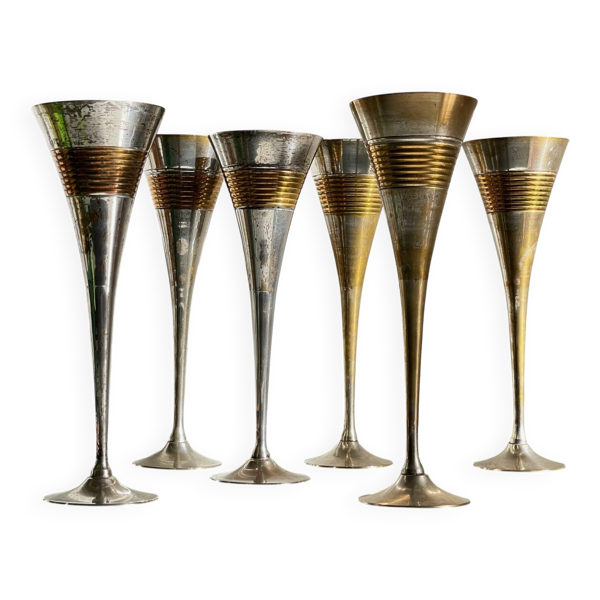 6 Flutes Champagne Laiton Argenté Vintage