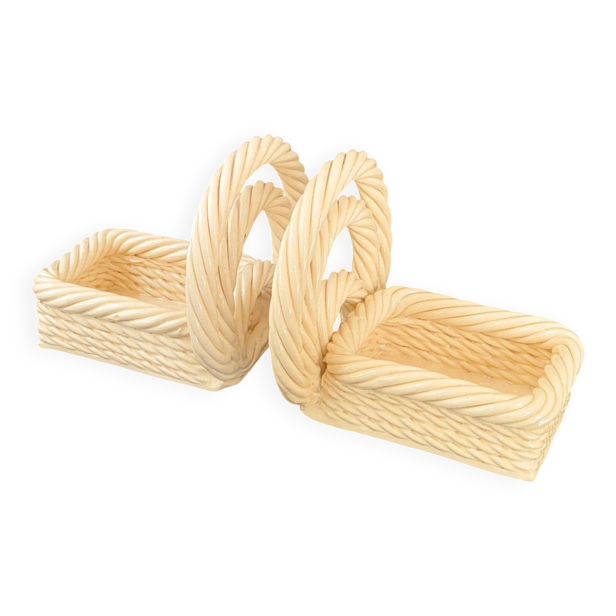 VINTAGE 1960 BOOKENDS WOVEN BASKETS IN 60S RETRO CERAMIC