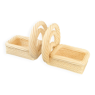 VINTAGE 1960 BOOKENDS WOVEN BASKETS IN 60S RETRO CERAMIC