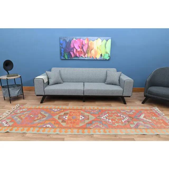 1970s Turkish Oushak Handmade Wool Cotton Orange Area Rug 91x305