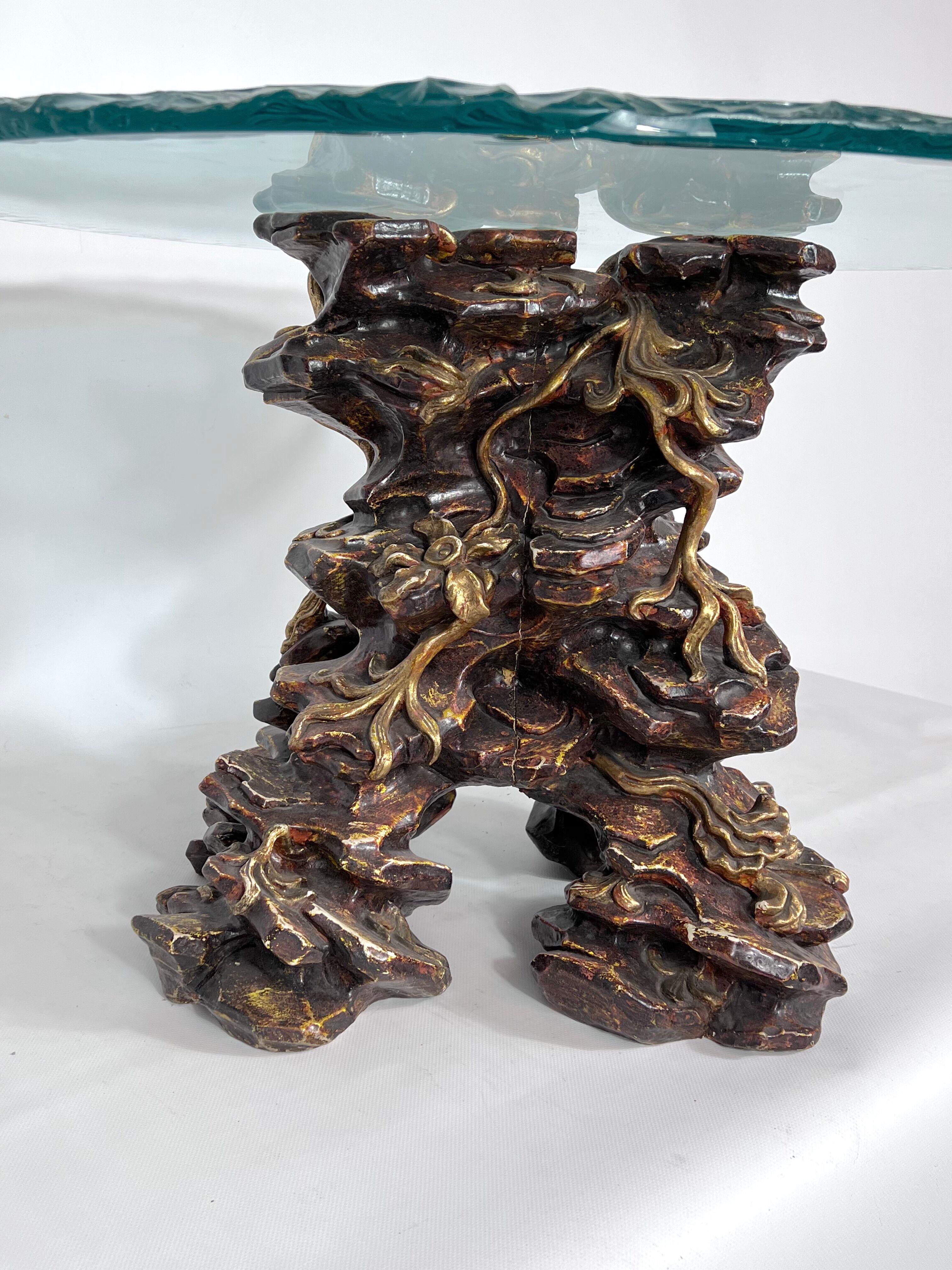 Vintage Italian wood and glass coffee table from 70s